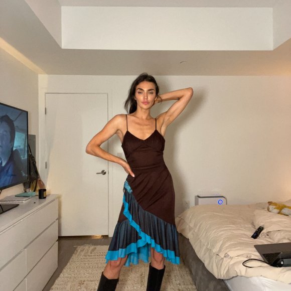 Women's Brown and Blue Dress Y2K for sureeee limited too vibes - Picture 5 of 7